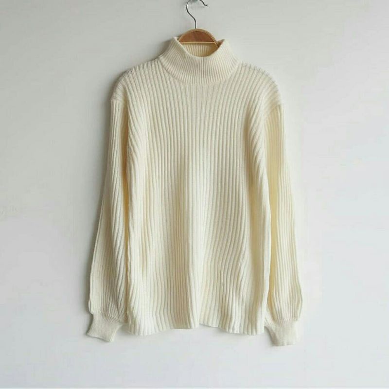 Turtleneck Sweater Bubble Oversize Rajut Baju Wanita
