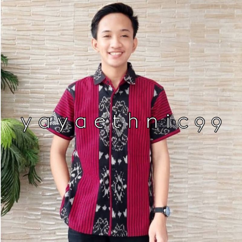 Kemeja ethnic tenun troso, kemeja panjang kombinasi tenun toyobo, kemeja kerja, kemeja formal, baju pria,