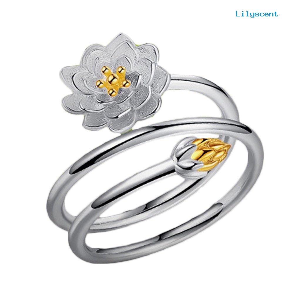 [LS] Wanita Elegan Lotus Blossom Menyesuaikan Cincin Jari Terbuka Pengantin Pernikahan Perhiasan Hadiah