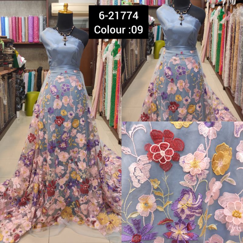 Kain Tile Brokat 3D Timbul Valentino AT342 Biru