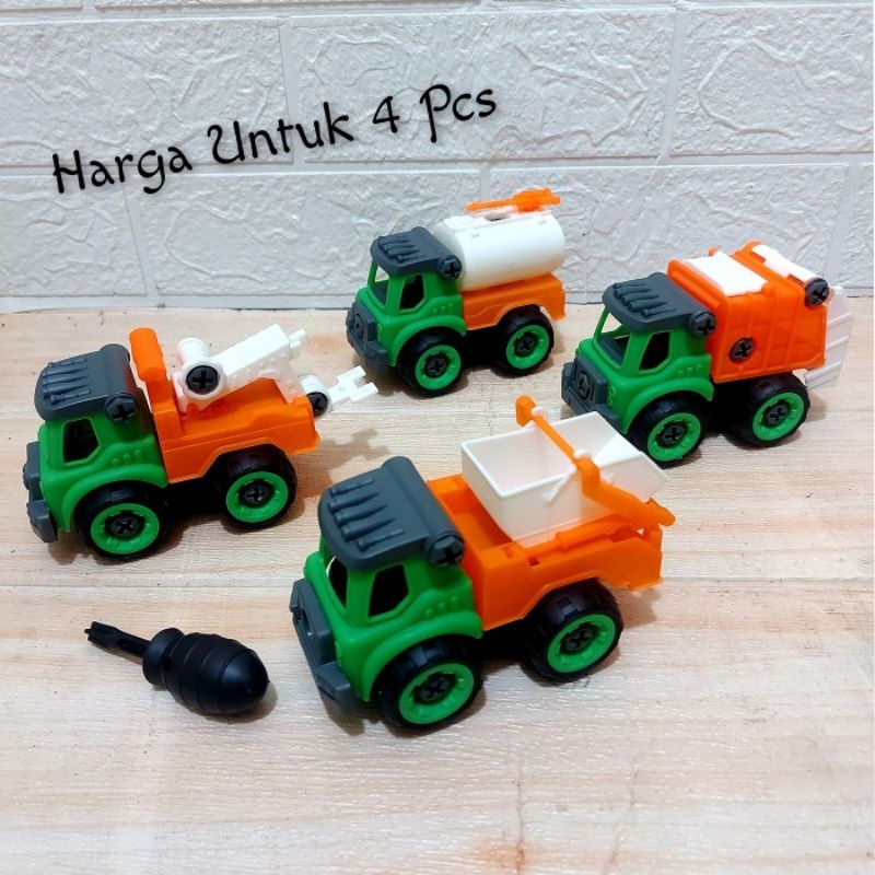 Mainan DIY Set Truk Kebersihan Bongkar Pasang Edukatif - Miniatur Model Mobil Mobilan Sampah Edukasi Motorik Anak Laki Cowok