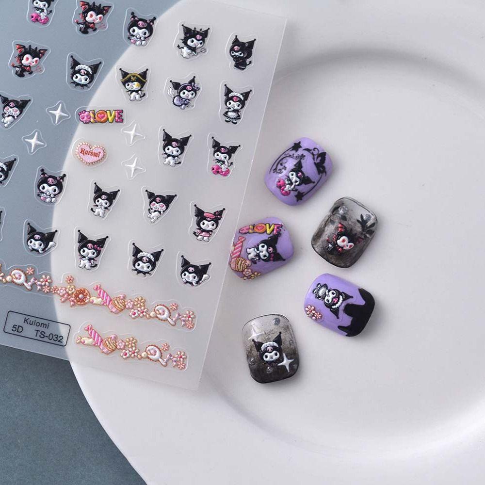 MXBEAUTY Kartun Stiker Kuku Fashion Perekat Diri Kuromi Kitty Cat Manicure Aksesoris Nail Art Dekorasi