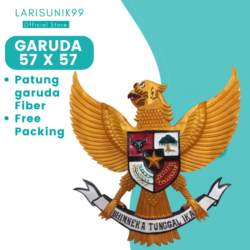 Hiasan Dinding Pajangan Garuda Pancasila Gold Fiber Ukir Hiasan Ruangan Perlengkapan Dekorasi Pajangan Dinding Rumah Kantor Sekolah Lambang Negara Indonesia Burung Garuda Gold Fiber Besar 3D 57x57cm Premium