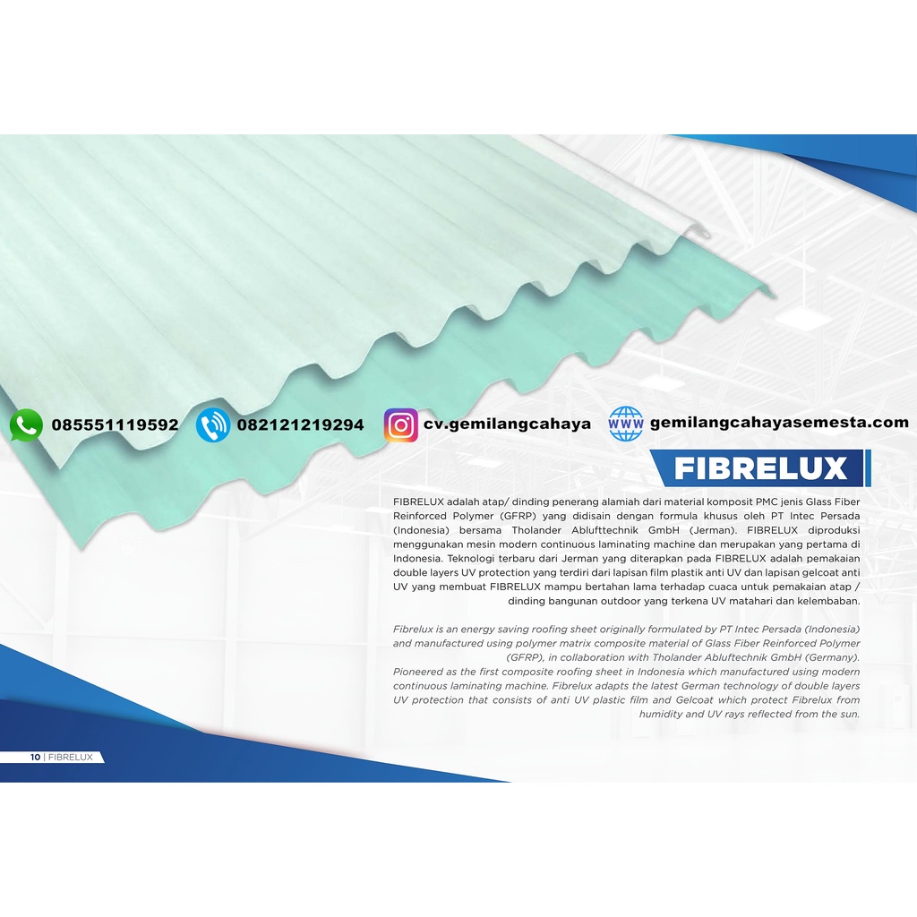 FIBRELUX GFRP Roof ( 2 mm ) / Atap Fiberglass / Chemical Roofing