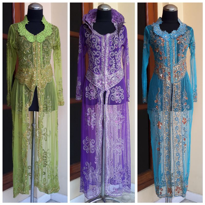 Kebaya matakaki warna biru turkis hijau ungu