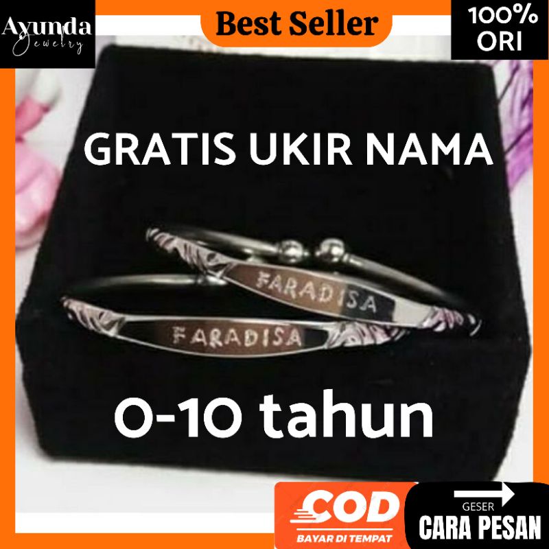 Lapis emas Gelang monel anak Bayi Anti karat anti step FREE UKIR NAMA Gelang baby