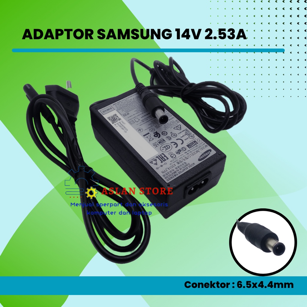 Adaptor Charger Casan TV SAMSUNG 14V-2.5A 6.5X4.4mm Pin jarum ORIGINAL S27D390HS, S24C750P, S24C570HL, S24C570BL, S24C570ML, S24C570NL, S24C570JL, LS27D390