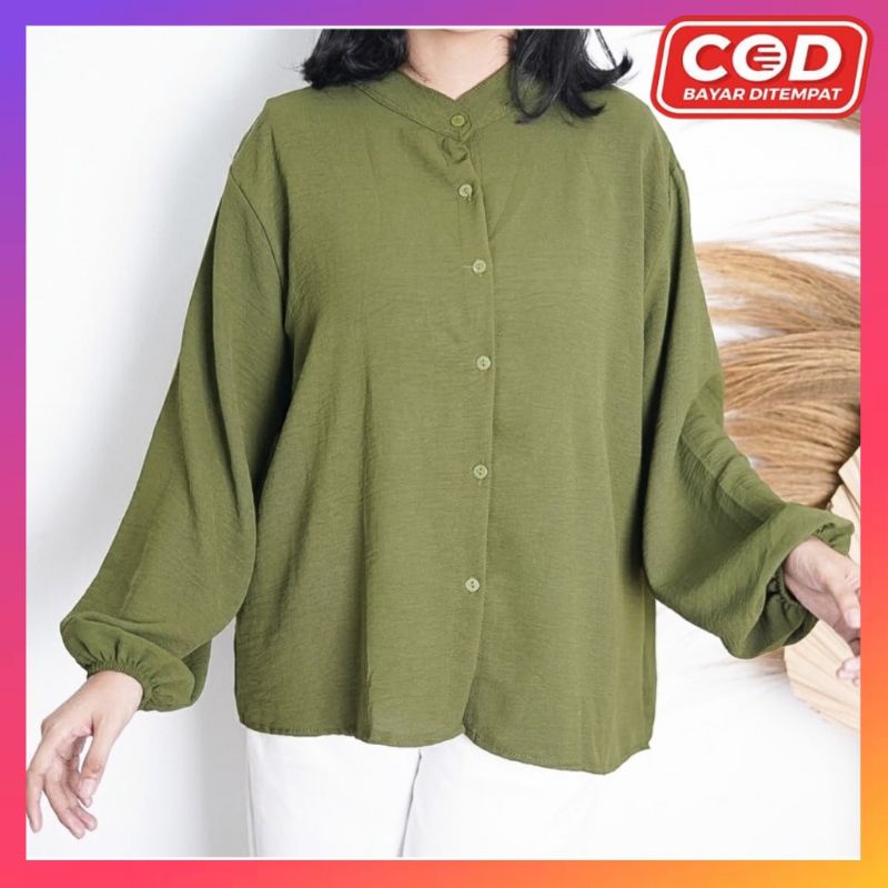 blouse atasan wanita premium crinkle bahan cey airflow lengan karet