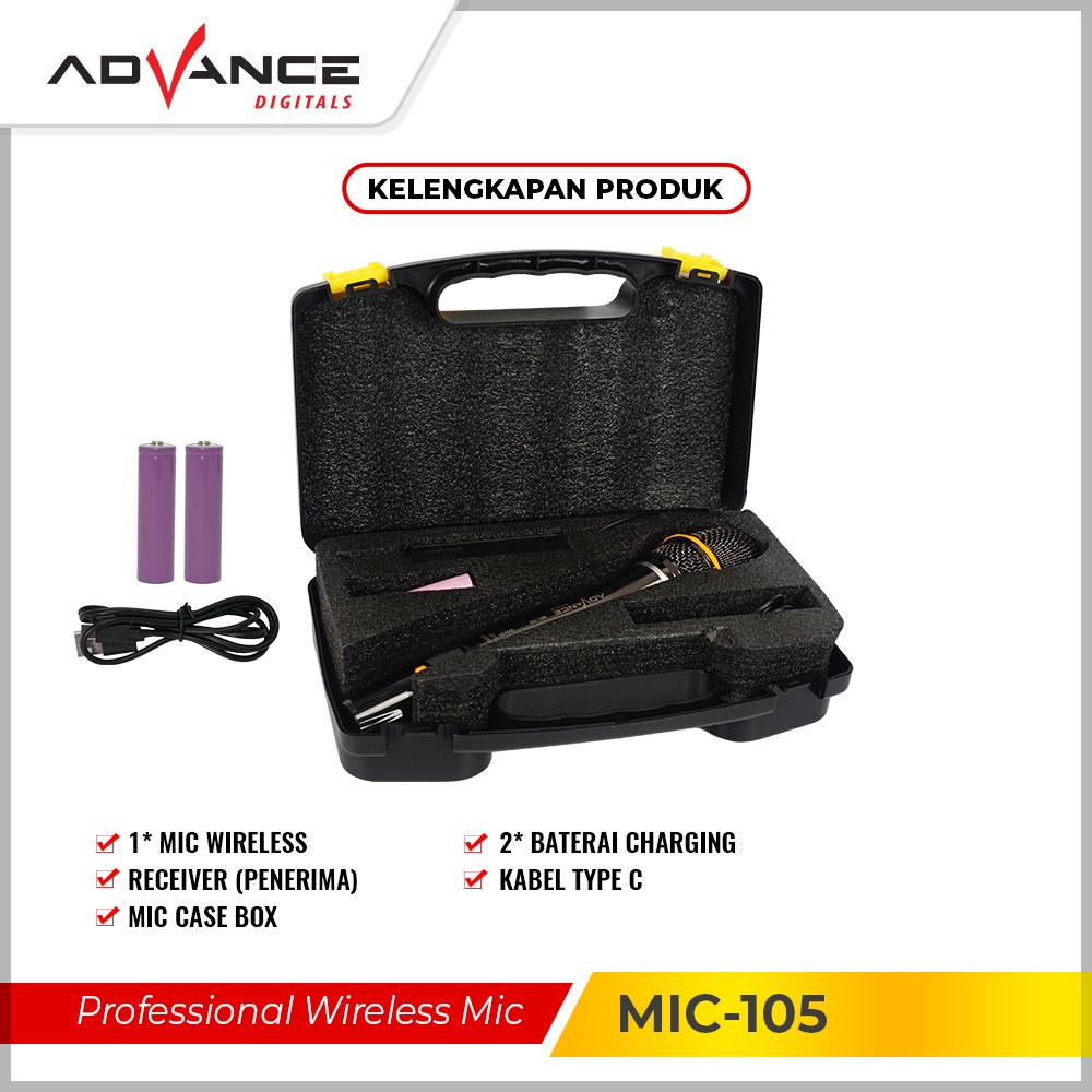 Advance MIC-105 Professional Microphone Wireless Double UHP