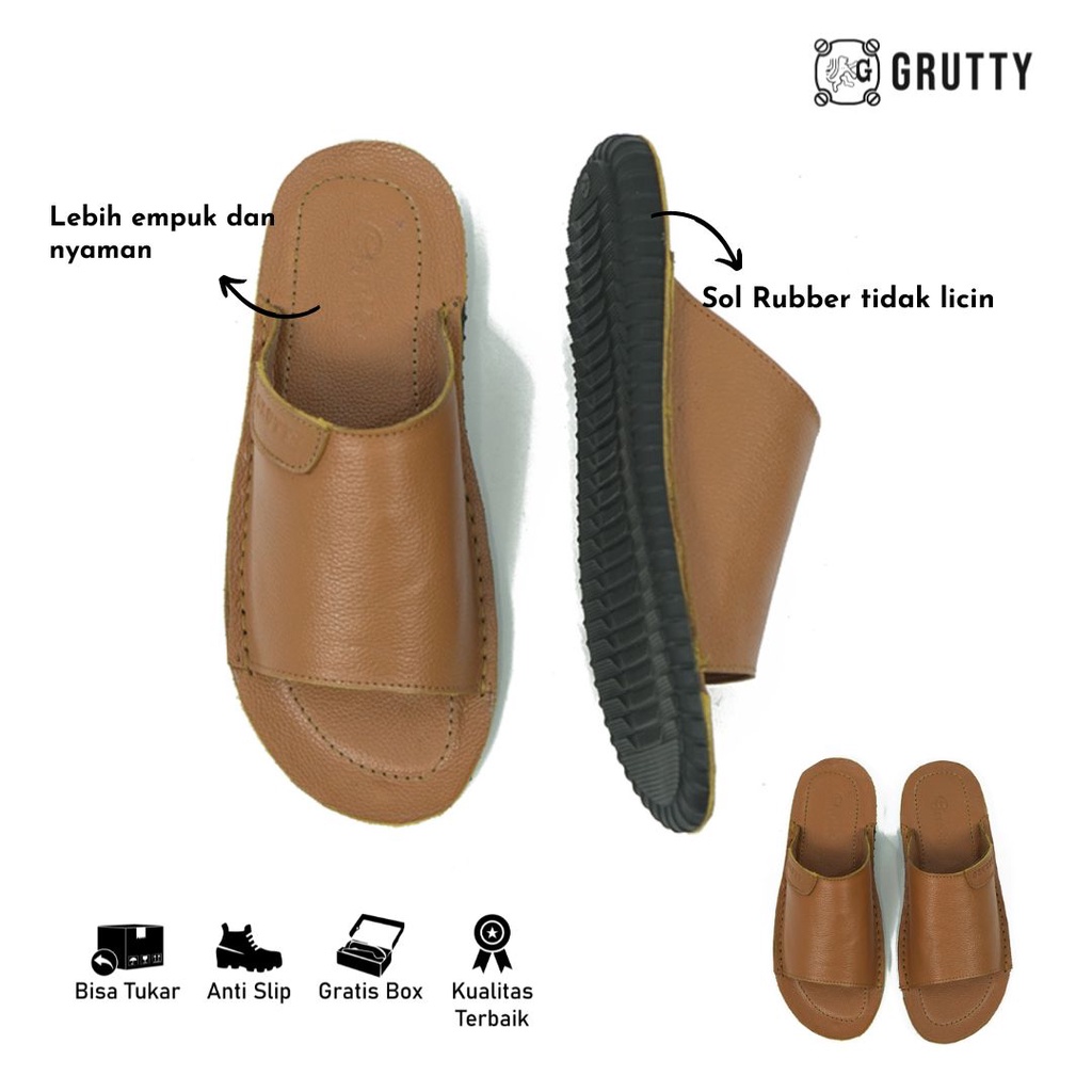 Grutty Sandal Pria Sendal Kulit Kokop Slide Fashion DC024 Tan