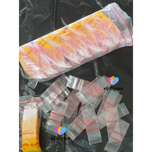 Plastik klip 2 X 3.5 CM Isi 100 Lembar / plastik obat bening polos / klip merah / klip biru obat / P