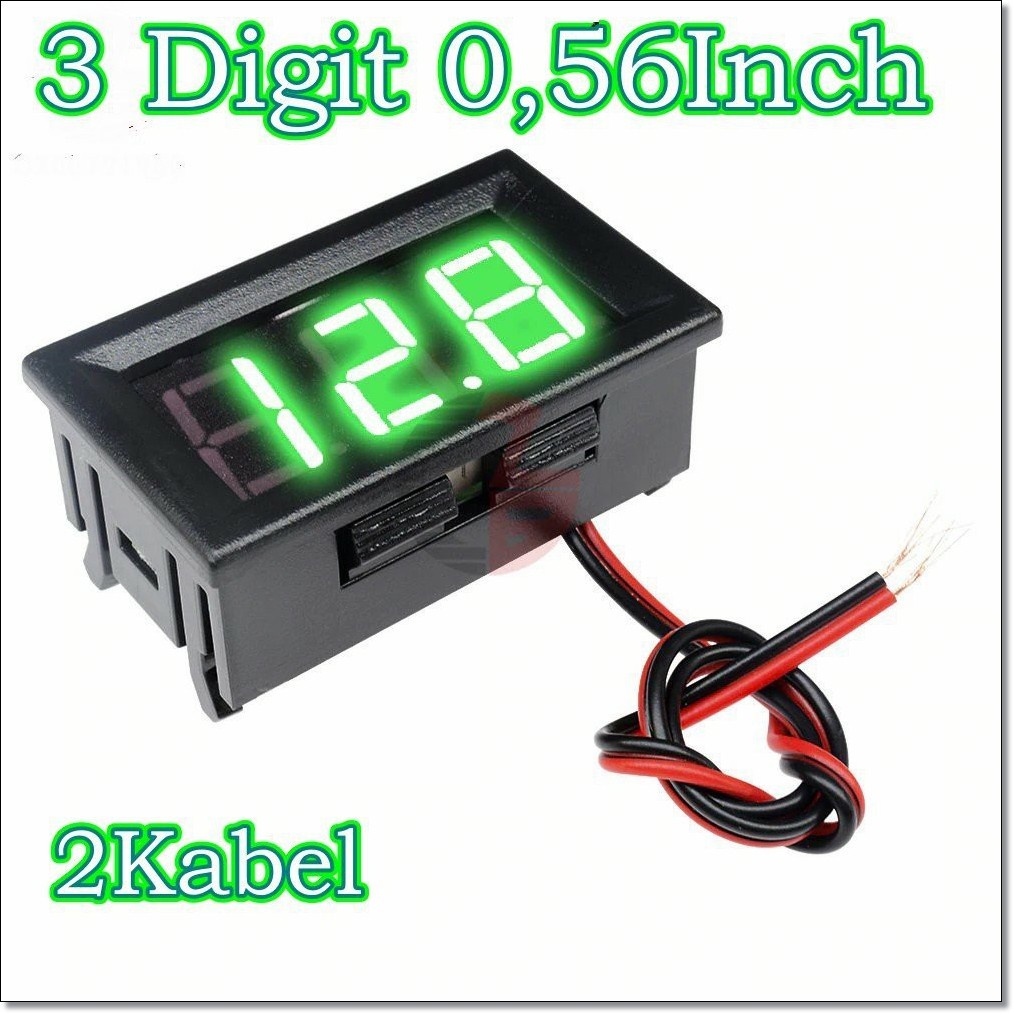 Voltmeter Digital Dengan Frame 4.5v - 30V DC Dua Kabel Led HIjau