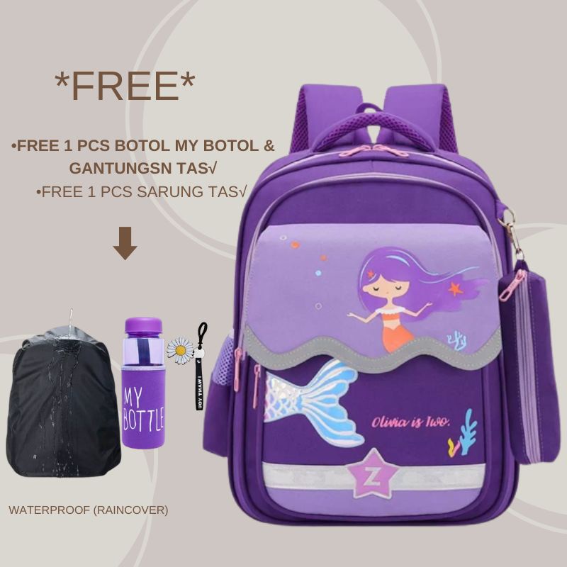 Gudang Tas Ransel MERMAID//Anak Perempuan 2in1/ Tas Mermait Fashion Sekolah Tas Traveling