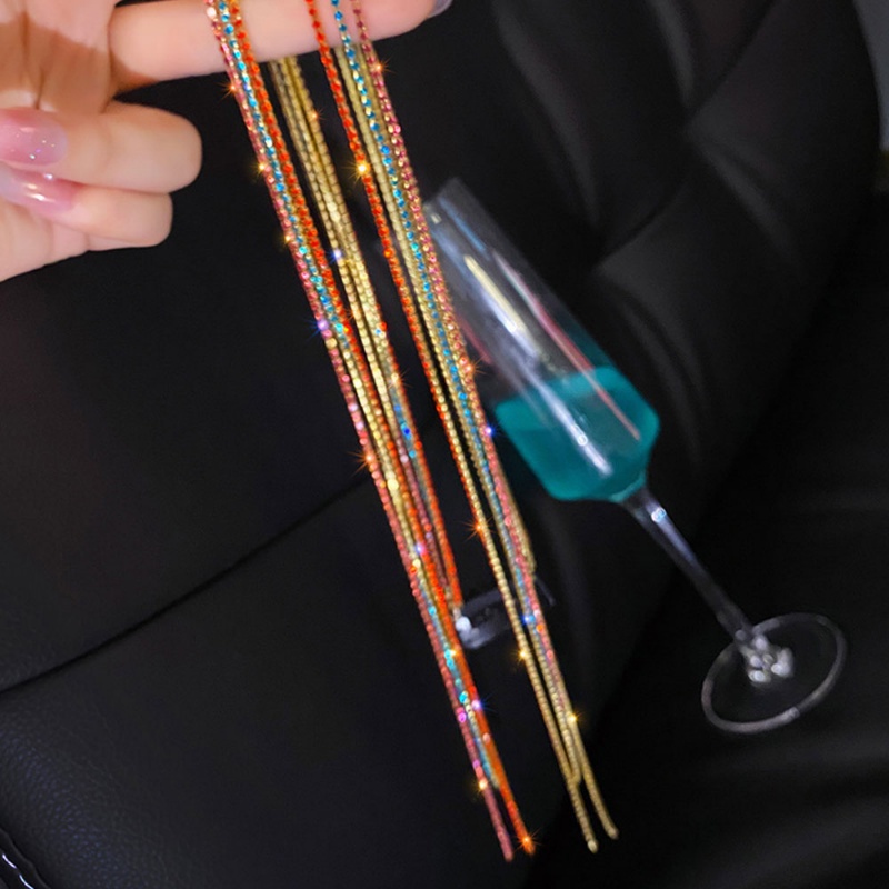 Shiny Colorful Diamond Rantai Jepit Rambut Wanita Fashion Tak Terlihat Panjang Rumbai Berlian Buatan Dikepang Hair Clip Mewah Kristal Kotor Kepang Hiasan Kepala Aksesoris Rambut