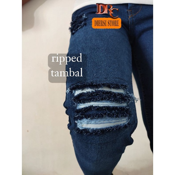 Diersi Store Celana Sobek Pria Ripped jeans Pakai Lapisan / Celana Sobek Tambal Pria/Celana Panjang Pria