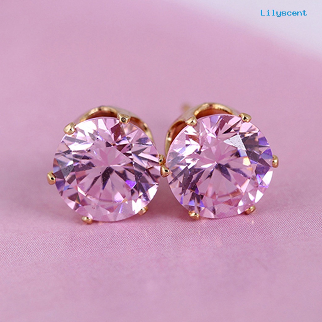 [LS] Ear Studs Elegan Semua Pertandingan Cubic Zirconia Bulat Anting Indah Untuk Pacaran