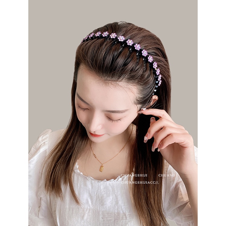 Bando Fashion Bunga Kristal / Ikat Kepala Bunga Korea Model Kristal Mutiara Non Slip Aksesoris Rambut Wanita