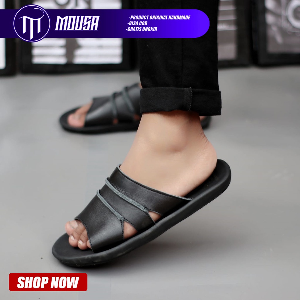 Sandal Slide Pria Kulit Asli Original Mousa Ibra