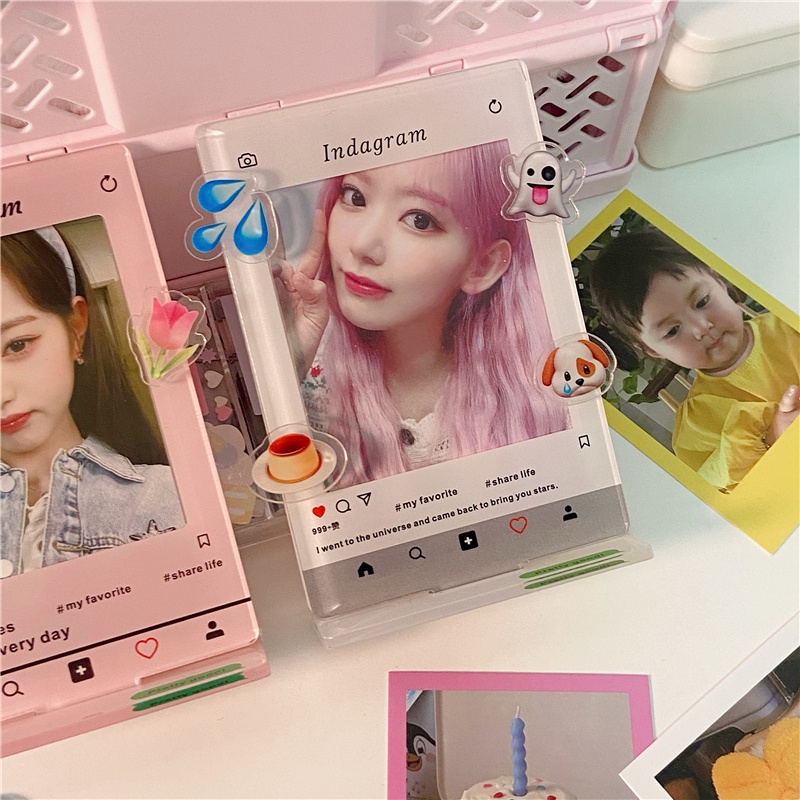 Bingkai Foto Akrilik Dengan 10pcs Dekorasi INS Idol Photocard Emoji Display Holder 3inch Kreatif Desktop Dekorasi Alat Tulis