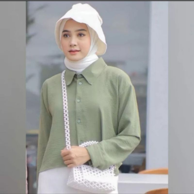 Hanin Crop Rayon Crincle//Kemeja Crop// Kemeja fhanel crop Premium Keisya Crop / Kemeja Crop Crinkle