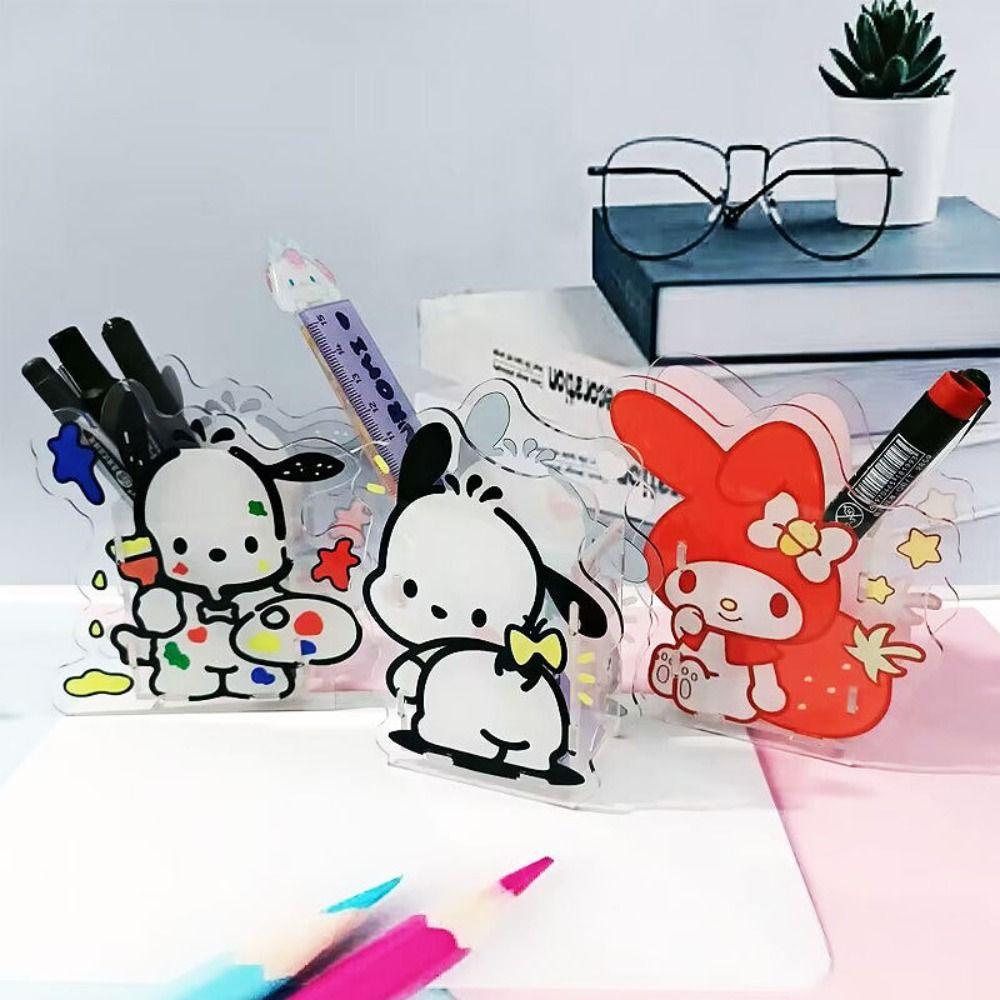 【 ELEGANT 】 Tempat Pensil INS Gaya Bahan Akrilik Kuromi My Melody Cinnamoroll Transparan Perlengkapan Kantor Sekolah Kapasitas Besar Desktop Storage Box