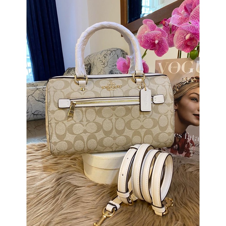 Coach F83607 Rowan Satchel Signature Light Khaki Chalk nwt