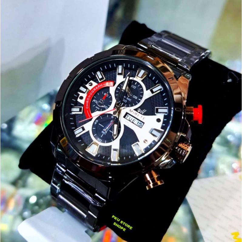 Jam Tangan Pria Mirete Sporty Original Import Day Date Aktif Strap Rantai Stainliss Tahan Air || Jam Tangan Pria Model Simple Elegan Mewah Kekinian Bayar Di Rumah