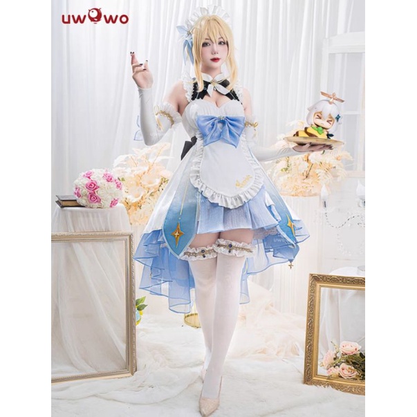 [ RENTAL ] Lumine Maid Brand Uwowo Cosplay Kostum Sewa Genshin Impact Wig Manmei Fullset Sepatu High