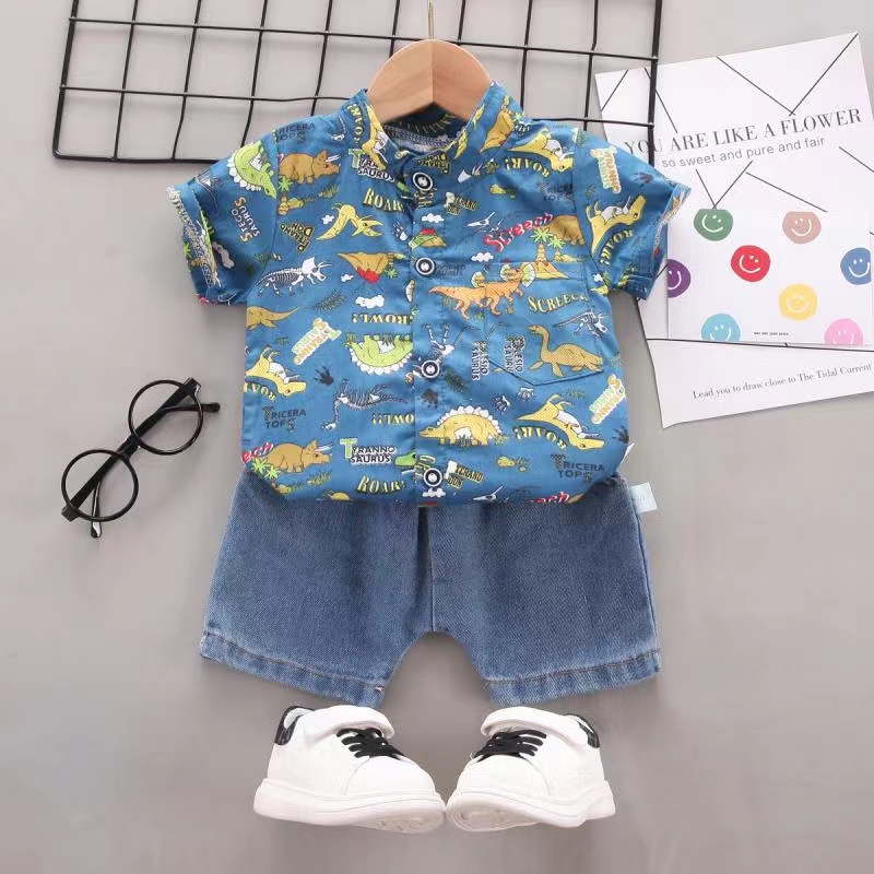 CHUBBI 7 Setelan Set Kemeja Anak Laki Laki Motif Dinosaurus