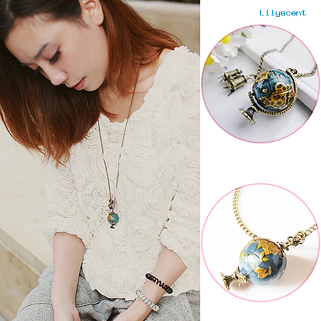 Ls Rantai Kalung Sweater Vintage Creative Alloy Rotatable Globe Teropong Untuk Wanita