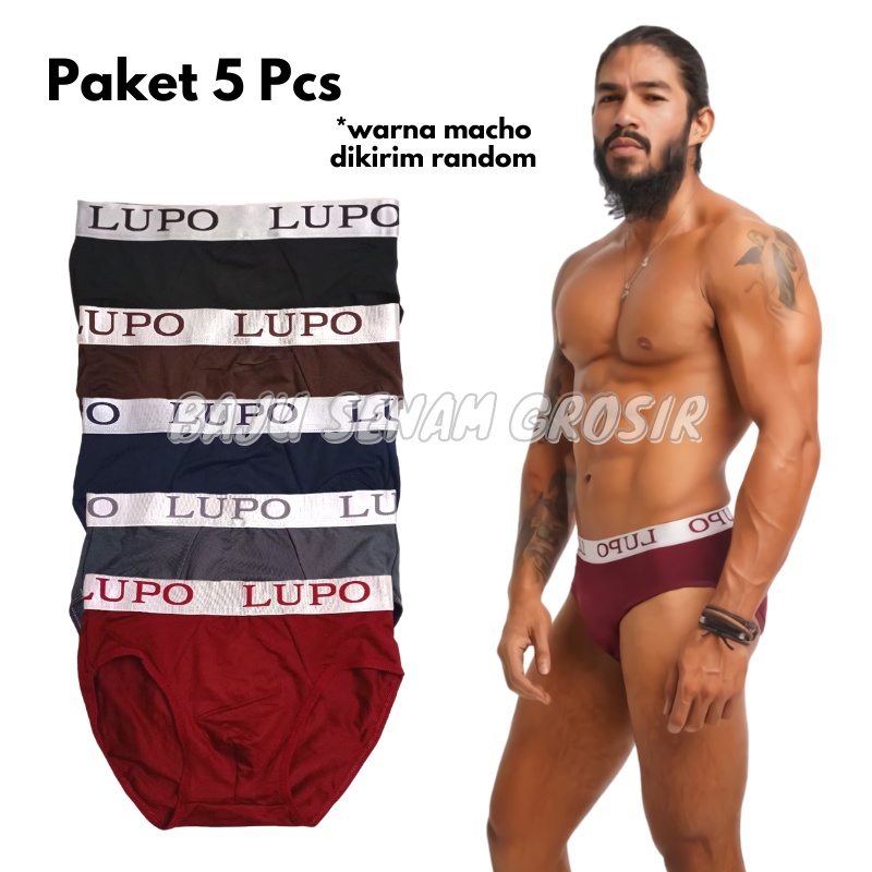 5pcs CD Brief Celana Dalam Boxer Pria Lupo Kualitas Export Big Size BXBS004