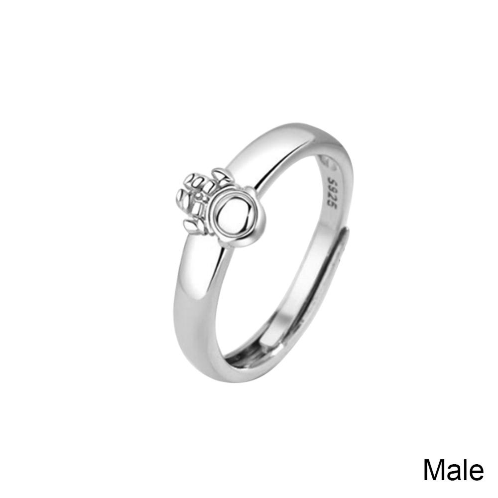 Timekey Moonstone Cincin Pasangan Fashion Kreatif Bintang Astronot Pasangan Cincin Adjustable Cincin Perhiasan Hadiah Untuk Pria Wanita W8X2