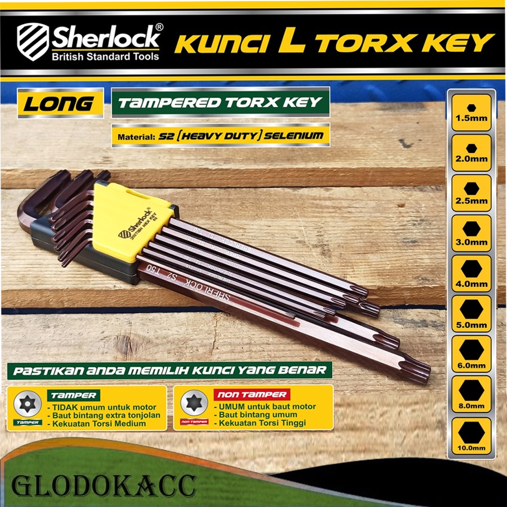 Kunci L Bintang Set 9 pcs (Panjang) / Sherlock Kunci L Torx Key Tampered