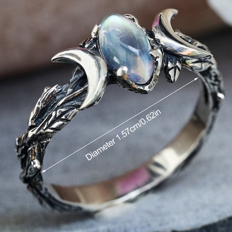 Retro Gaya Etnik Moonstone Cincin Untuk Wanita Bohemian Retro Crescent Ring Sederhana Perempuan Pertunangan Perhiasan Pernikahan
