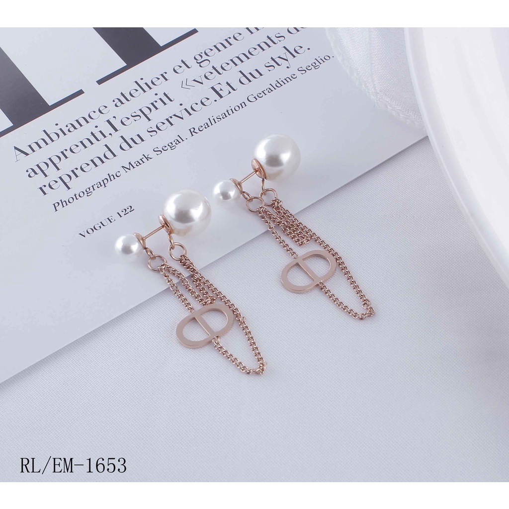 Anting Titanium Permata Mutiara Perhiasan Wanita 1653`