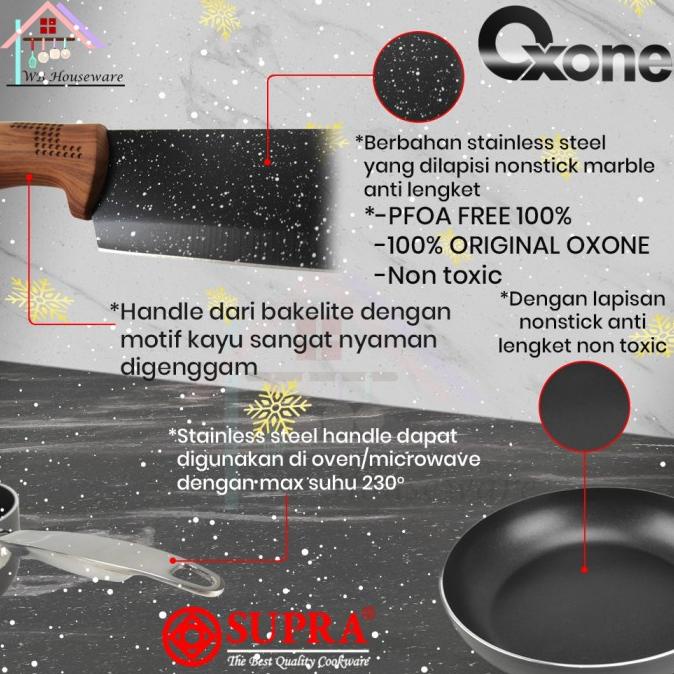 Supra panci set 8pcs black + pisau oxone OX-605 marble anti lengket