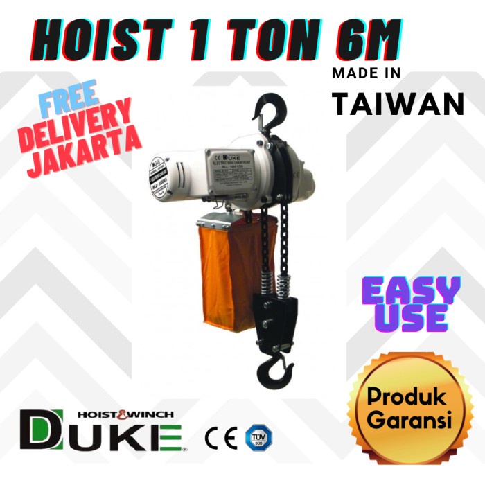 Chain Hoist 1 ton 1000kg Taiwan merk DUKE Katrol elektrik hoist rantai