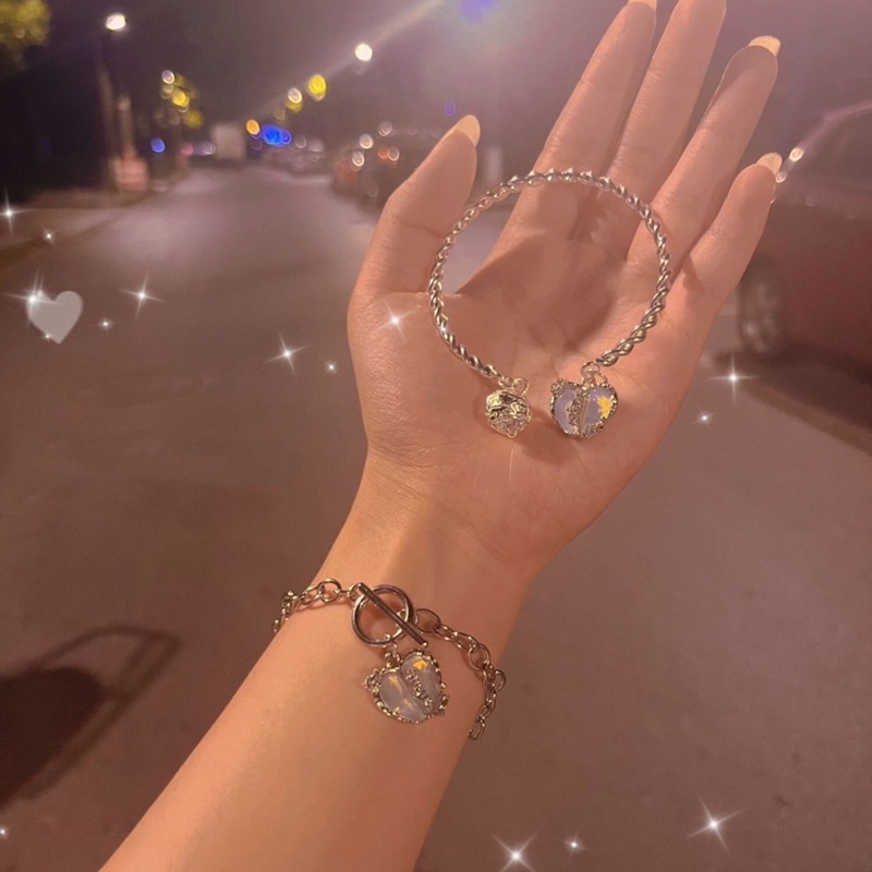 AY(CN) Korea Hati Liontin Kalung Cincin Anting Gelang Kristal Rantai Perak Kalung Stud Earrings Untuk Aksesoris Perhiasan Wanita