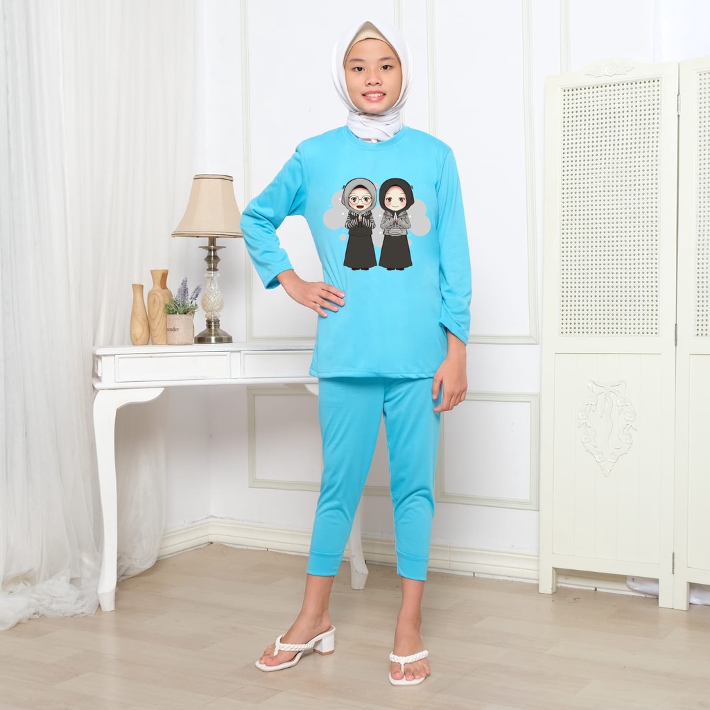 Hzl_outfit Setelan Baju Anak ABG Hijab Anime Animasi/ Baju Setelan Anak ABG