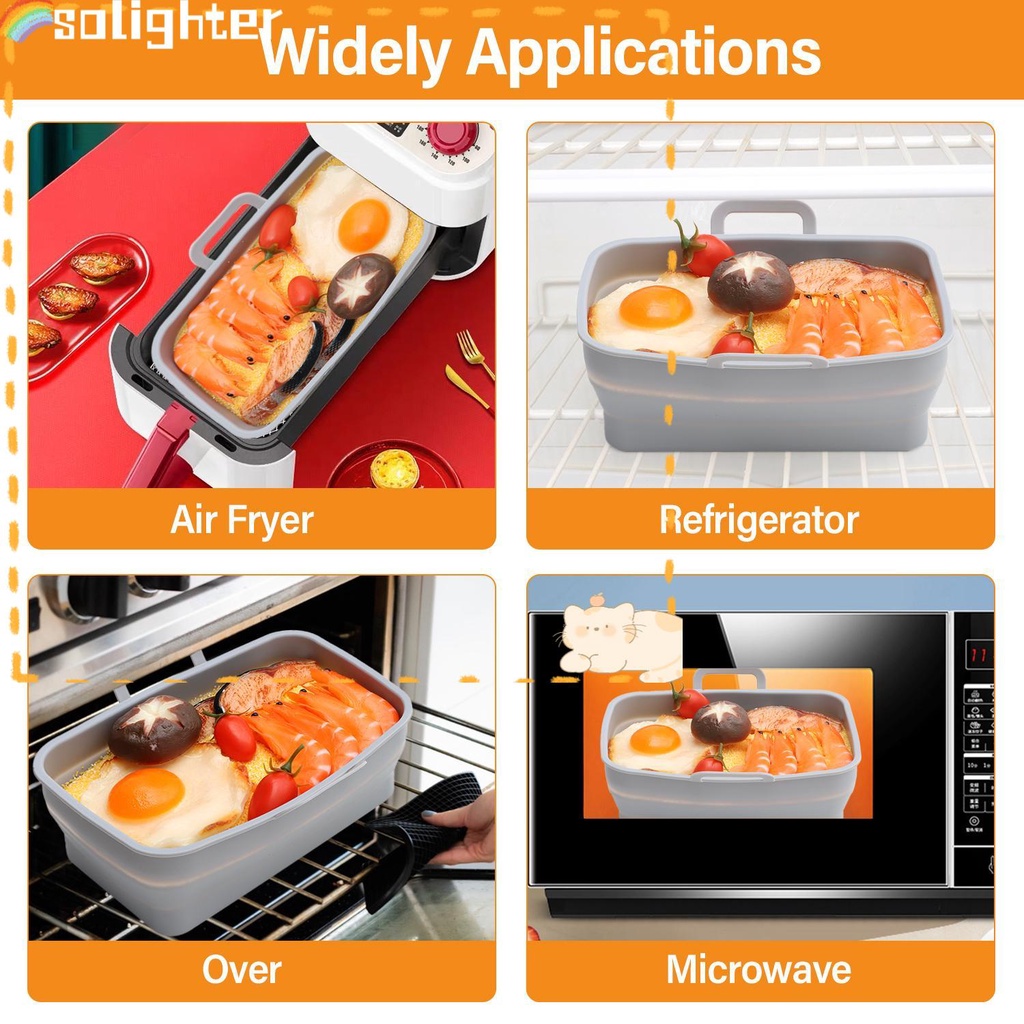 Solighter Square Silicone Pot Grill Pot Tray BBQ Plate Pemanasan Baking Basket Pengganti Liners Baking Pan