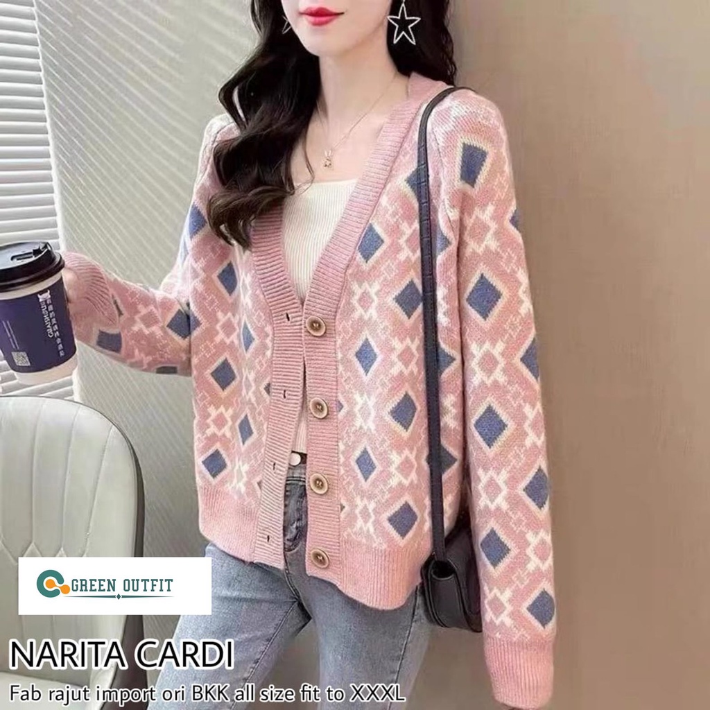 narita cardy cardi cardigan outer sweater sweter switer baju atasan knit rajut motif import tebal me