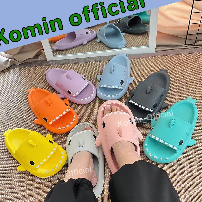 [Bebas Ongkir] Komin Sendal Hiu Dewasa Cartoon  Sandal Hiu Wanita Anti Slip Empuk Sendal Baby Shark Dewasa Import  Slip On Sandal Jelly Korean