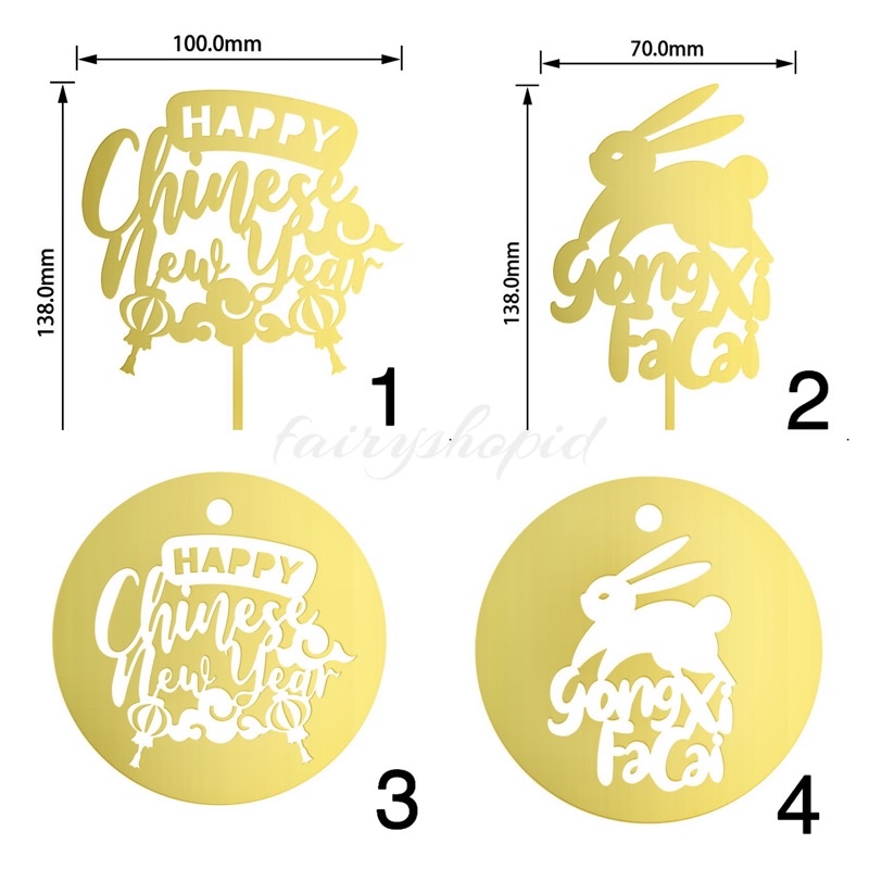 TOPPER KUE AKRILIK IMLEK KELINCI 2023 / HANGTAG CAKE TOPPER HAPPY CHINESE NEW YEAR RABBIT 2023 / HIA