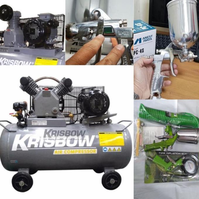 Original 100% Kompresor Krisbrow 5 Hp Full Set Anes Iwata Spray Gun