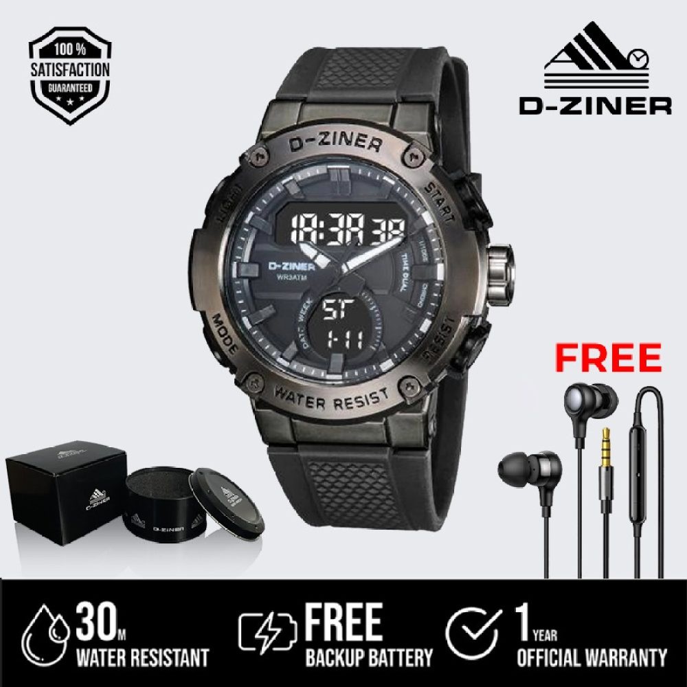 JAM TANGAN PRIA DZINER 8279 DOUBLE TIME WATER RESISTANT 30M