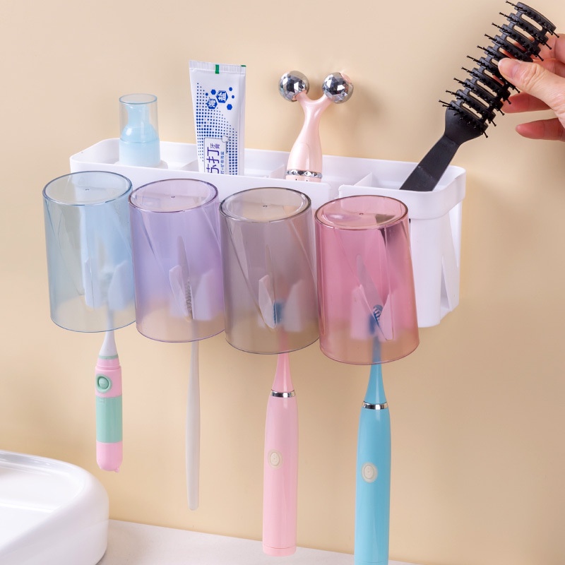 Rak Sikat Gigi Odol / Tempat Penyimpanan Tooth Brush Pasta Gigi Kamar Mandi Tempel Dengan Gelas