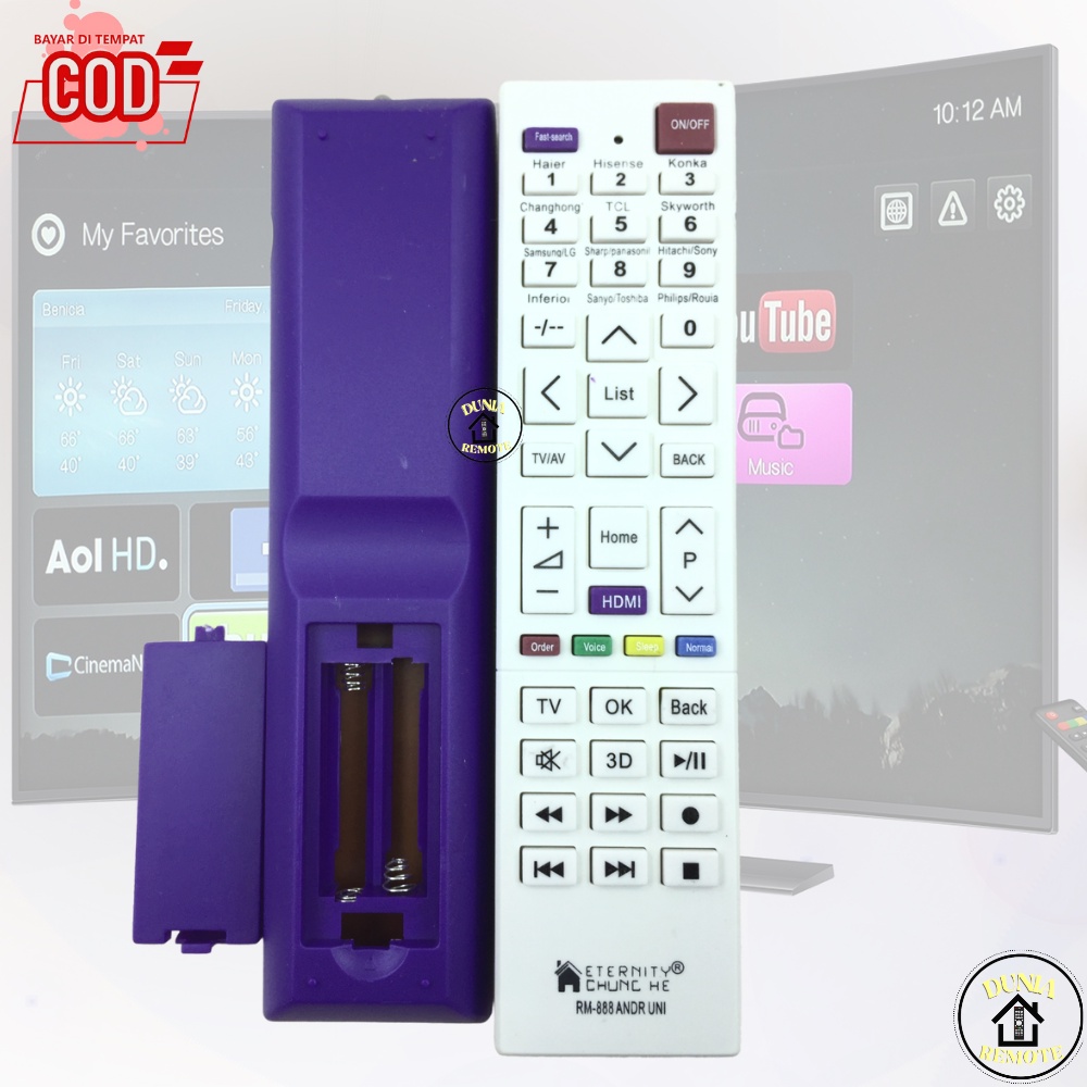 Remot Remote TV Smart Android Multi RM888 ANDR LED LCD Universal berbagai merk (coocaa, Changhong, TCL, DLL)