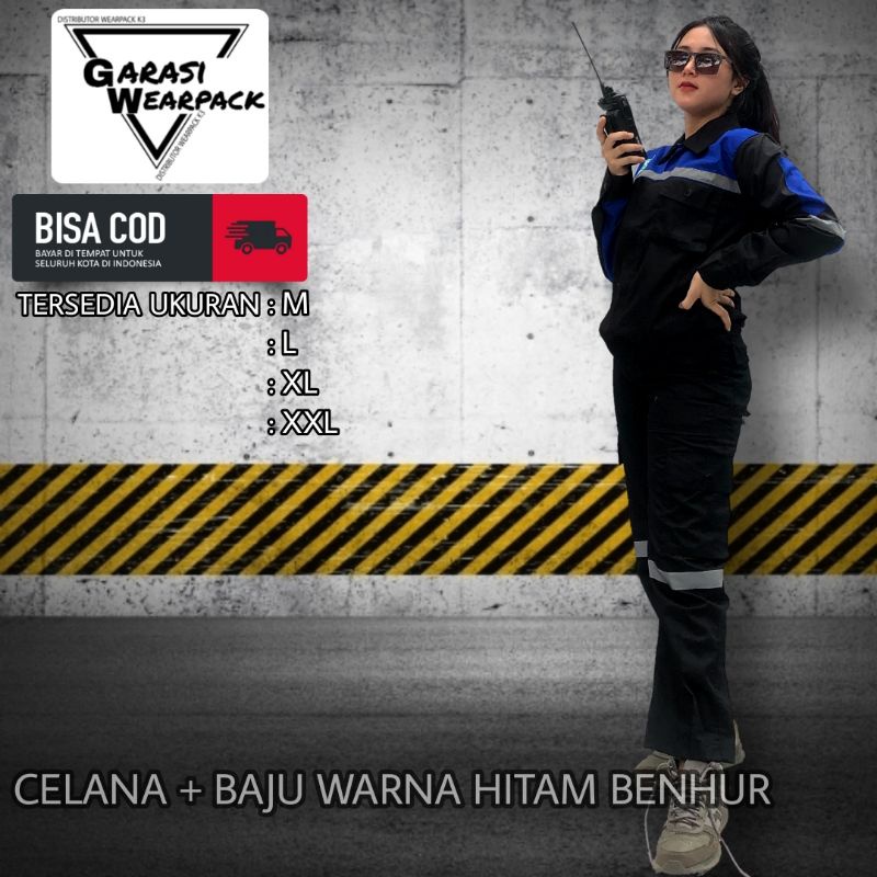 Baju Wearpack Setelan Baju dan celana / APD / K3 / Safety First Warna Hitam Kombinasi Benhur