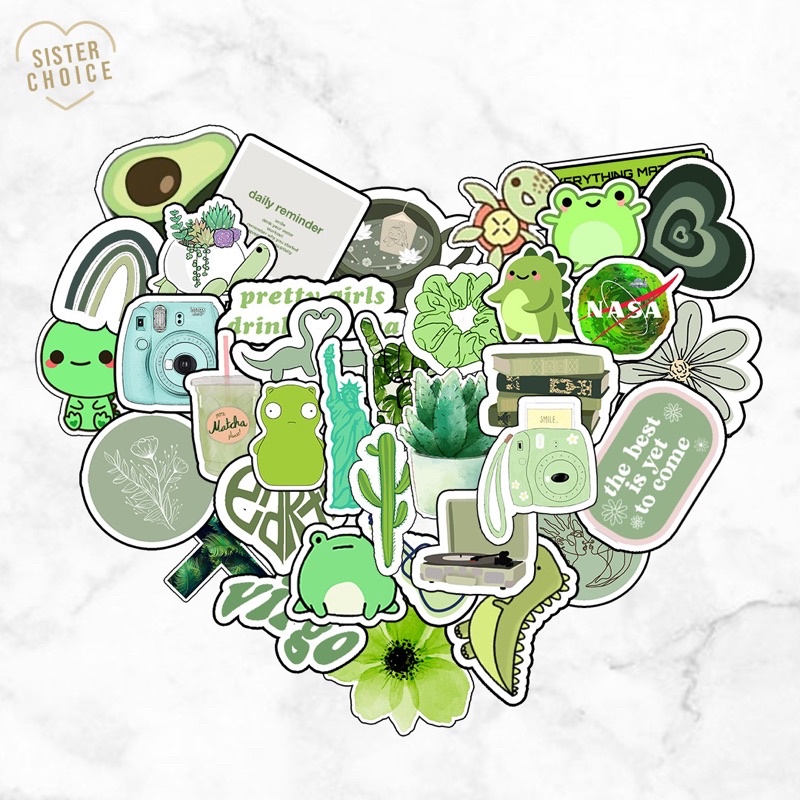 

Sticker Green Aesthetic Tumblr Cute | Sticker Estetik Jurnal Scrapbook Tumbler HP Laptop DIY