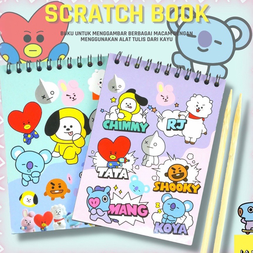 scratch note book bt21 kpop notes hitam rainbow magic notes